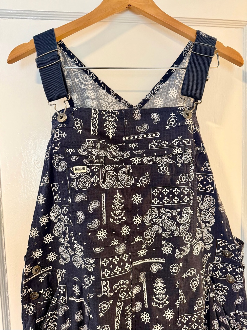 Duluth Trading Co Navy and White Bandana-Print Overalls - Picture 3 of 5